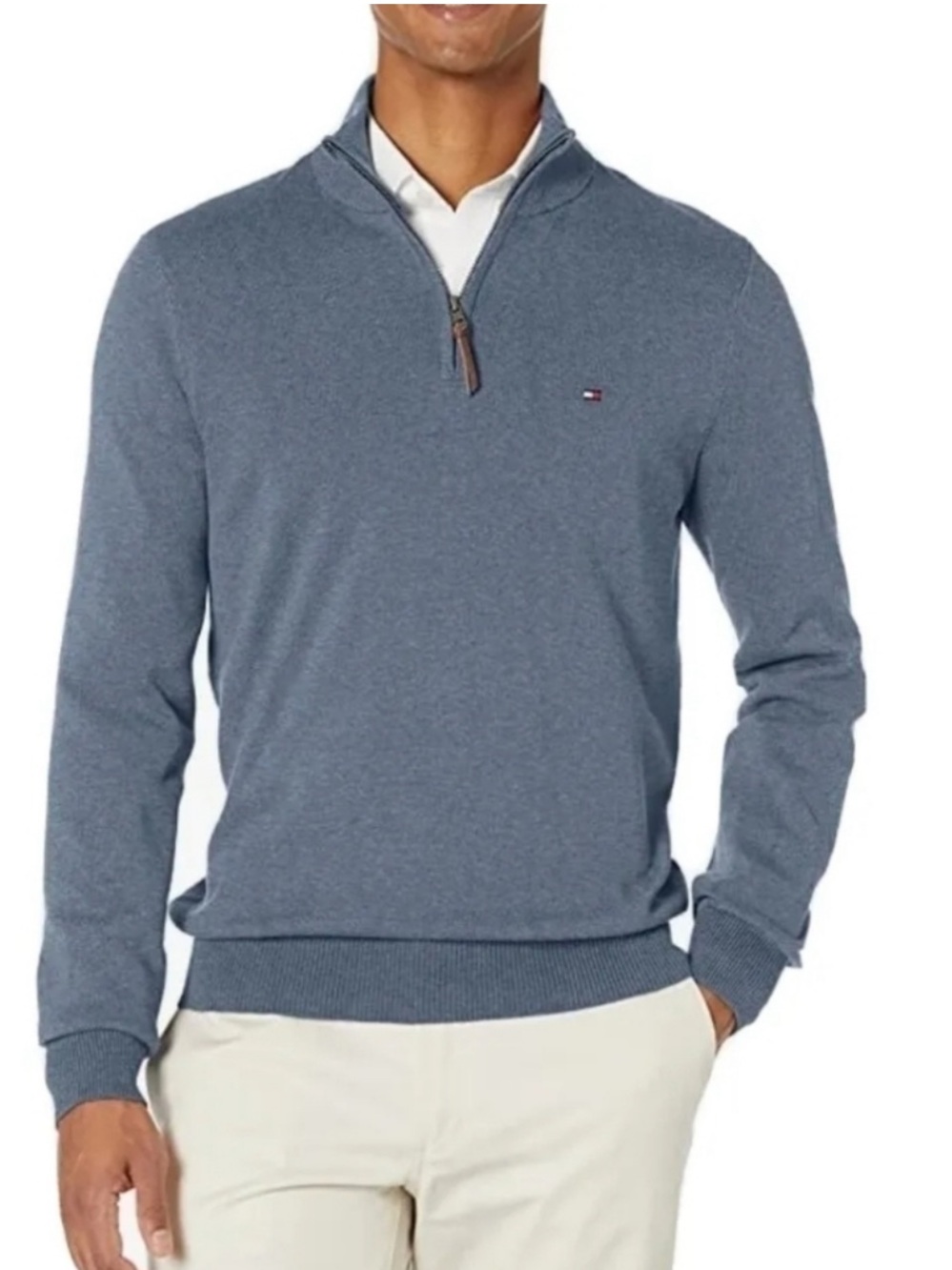 Tommy Hilfiger Mens French Rib Winston Quarter Zip Pullover Size Large Blue
